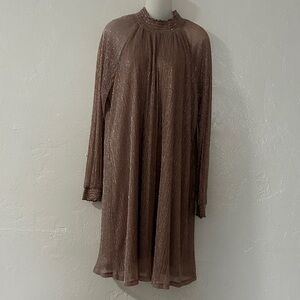 Nina Leonard Shimmering rose gold Long Sleeve Dress